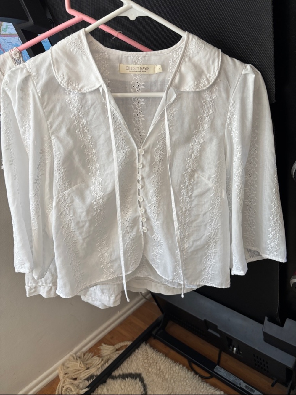 Christy Dawn White Eyelet Button-Front Cotton Blouse - Picture 3 of 16